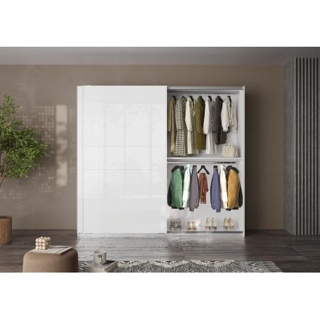 Armoire 257 cm KLAUS en blanc brillant avec 2 portes coulissantes