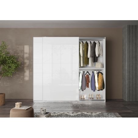 Armoire 257 cm KLAUS en blanc brillant avec 2 portes coulissantes