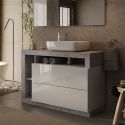 Meuble vasque BURGA BETON 110 cm en blanc brillant et décor béton