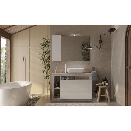 Meuble vasque BURGA BETON 110 cm en blanc brillant et décor béton