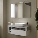 Meuble suspendu avec vasque BURGA BETON 110 cm en blanc brillant et décor béton