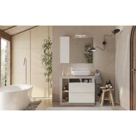 Miroir 92 cm BURGA BETON avec colonne en blanc brillant et décor béton