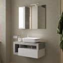 Meuble suspendu avec vasque BURGA BETON 92 cm en blanc brillant et décor béton