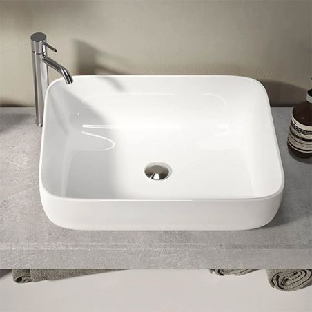 Meuble suspendu avec vasque BURGA BETON 92 cm en blanc brillant et décor béton