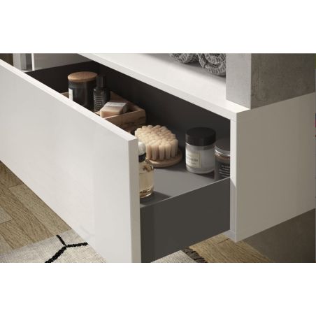 Meuble vasque BURGA BETON 78 cm en blanc brillant et décor béton