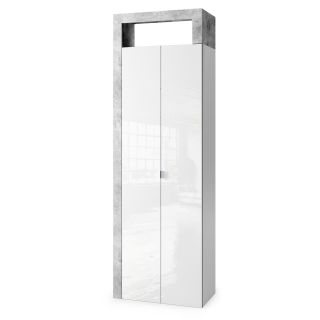 Colonne 2 portesBURGA BETON hauteur 188 cm pour salle de bain en blanc brillant et décor béton