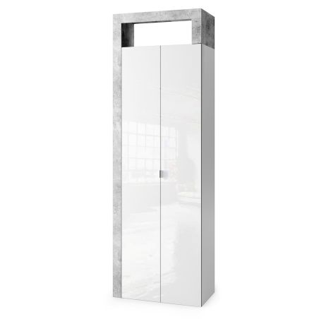 Colonne 2 portesBURGA BETON hauteur 188 cm pour salle de bain en blanc brillant et décor béton