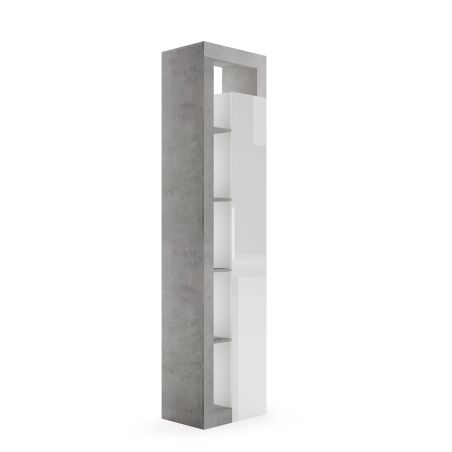 Colonne 1 porte BURGA BETON hauteur 189 cm pour salle de bain en blanc brillant et décor béton