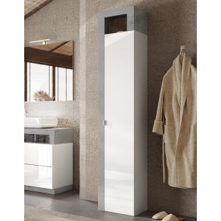 Colonne 1 porte BURGA BETON hauteur 188 cm pour salle de bain en blanc brillant et décor béton