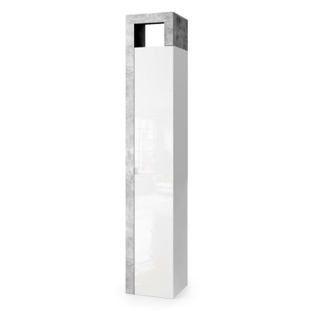 Colonne 1 porte BURGA BETON hauteur 188 cm pour salle de bain en blanc brillant et décor béton