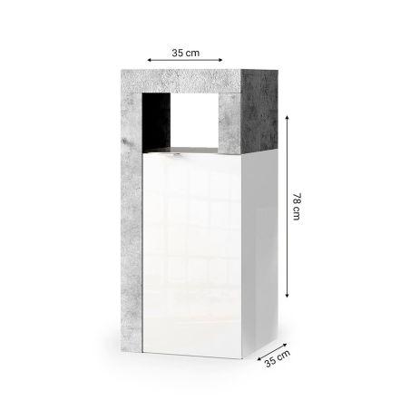 Commode 1 porte BURGA pour salle de bain en blanc brillant et décor béton