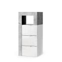 Commode 3 tiroirs BURGA BETON pour salle de bain en blanc brillant et décor béton