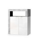 Commode 2 portes BURGA BETON pour salle de bain en blanc brillant et décor béton