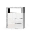 Commode 3 tiroirs BURGA BETON 64 cm pour salle de bain en blanc brillant et décor béton