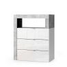Commode 3 tiroirs BURGA BETON 64 cm pour salle de bain en blanc brillant et décor béton