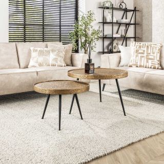 Set de 2 tables basses rondes MIDAS en métal couleur bronze
