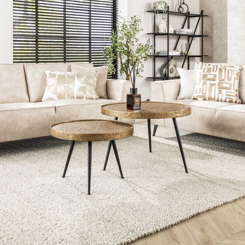 Set de 2 tables basses rondes MIDAS en métal couleur bronze