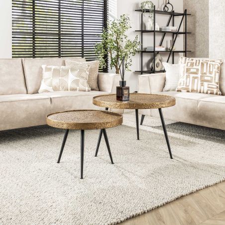 Set de 2 tables basses rondes MIDAS en métal couleur bronze