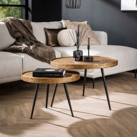 Set de 2 tables basses rondes MIDAS en métal couleur bronze