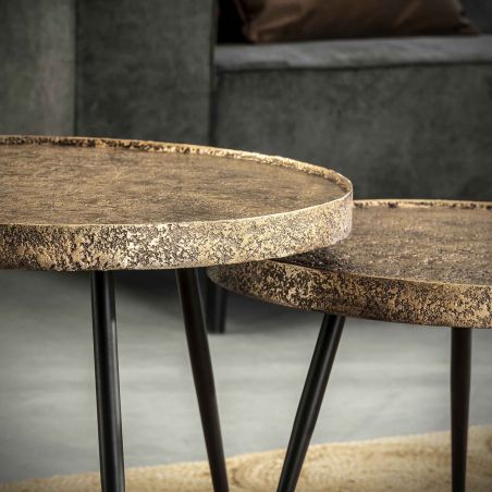 Set de 2 tables basses rondes MIDAS en métal couleur bronze