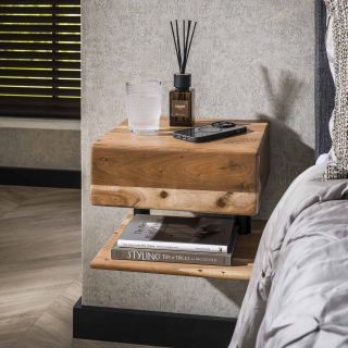 Chevet SHELBY en bois d'acacia avec 1 tiroir et 1 niche