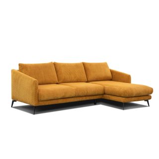 Canapé d'angle fixe JOSHUA en tissu velours côtelé jaune