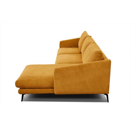 Canapé d'angle fixe JOSHUA en tissu velours côtelé jaune