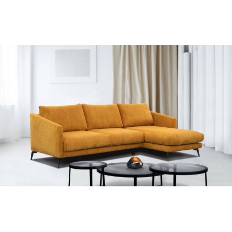Canapé d'angle fixe JOSHUA en tissu velours côtelé jaune