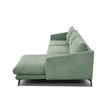 Canapé d'angle fixe JOSHUA en tissu velours côtelé vert pistache