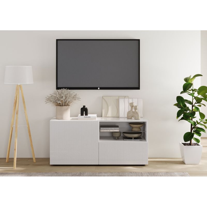 Meuble TV 120 cm JANEIRO BLANC avec 1 porte 1 tiroir et 2 niches