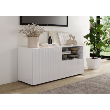 Meuble TV 120 cm JANEIRO BLANC avec 1 porte 1 tiroir et 2 niches