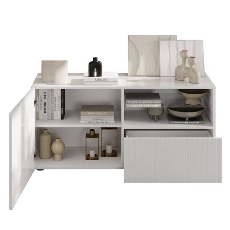 Meuble TV 120 cm JANEIRO BLANC avec 1 porte 1 tiroir et 2 niches