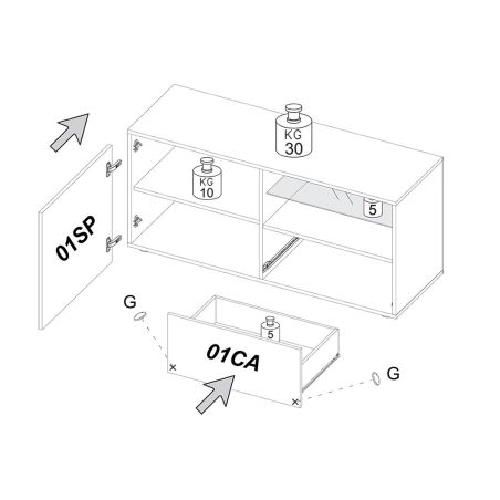 Meuble TV 120 cm JANEIRO BLANC avec 1 porte 1 tiroir et 2 niches