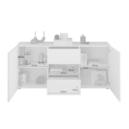 Buffet 181 cm JANEIRO BLANC avec 2 portes et 2 tiroirs