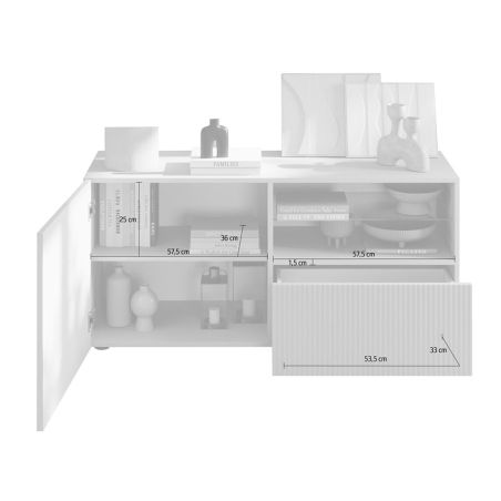 Meuble TV 120 cm JANEIRO BLANC avec 1 porte 1 tiroir et 2 niches