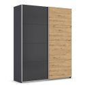 Armoire 181 cm DRAKAR avec 2 portes coulissantes en décor gris métal et chêne Artisan