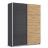Armoire 181 cm DRAKAR avec 2 portes coulissantes en décor gris métal et chêne Artisan