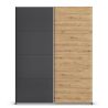 Armoire 181 cm DRAKAR avec 2 portes coulissantes en décor gris métal et chêne Artisan