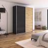Armoire 181 cm DRAKAR avec 2 portes coulissantes en décor gris métal et chêne Artisan