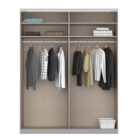 Armoire 181 cm DRAKAR avec 2 portes coulissantes en décor gris métal et chêne Artisan