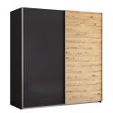 copy ofArmoire 181 cm DRAKAR avec 2 portes coulissantes en décor gris métal et chêne Artisan