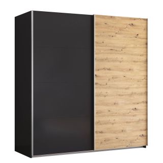 copy ofArmoire 181 cm DRAKAR avec 2 portes coulissantes en décor gris métal et chêne Artisan