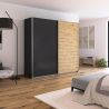 copy ofArmoire 181 cm DRAKAR avec 2 portes coulissantes en décor gris métal et chêne Artisan