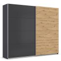 Armoire 271 cm DRAKAR avec 2 portes coulissantes en décor gris métal et chêne Artisan