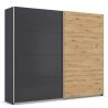 Armoire 271 cm DRAKAR avec 2 portes coulissantes en décor gris métal et chêne Artisan