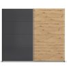 Armoire 271 cm DRAKAR avec 2 portes coulissantes en décor gris métal et chêne Artisan