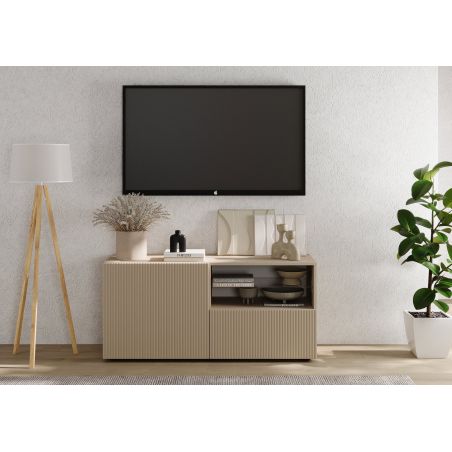 Meuble TV 120 cm JANEIRO CACHEMIRE avec 1 porte 1 tiroir et 2 niches