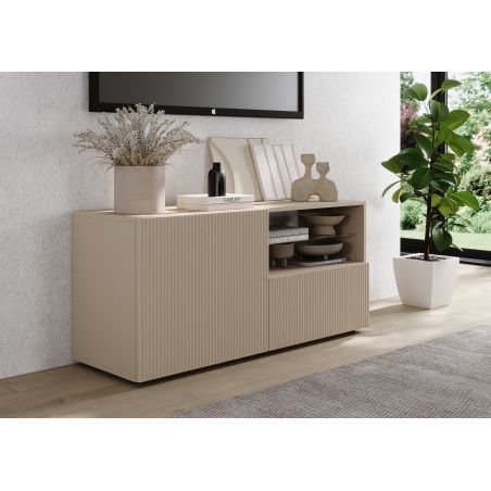 Meuble TV 120 cm JANEIRO CACHEMIRE avec 1 porte 1 tiroir et 2 niches