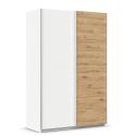Armoire 136 cm DRAKAR avec 2 portes coulissantes en décor blanc mat et chêne Artisan