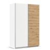Armoire 136 cm DRAKAR avec 2 portes coulissantes en décor blanc mat et chêne Artisan